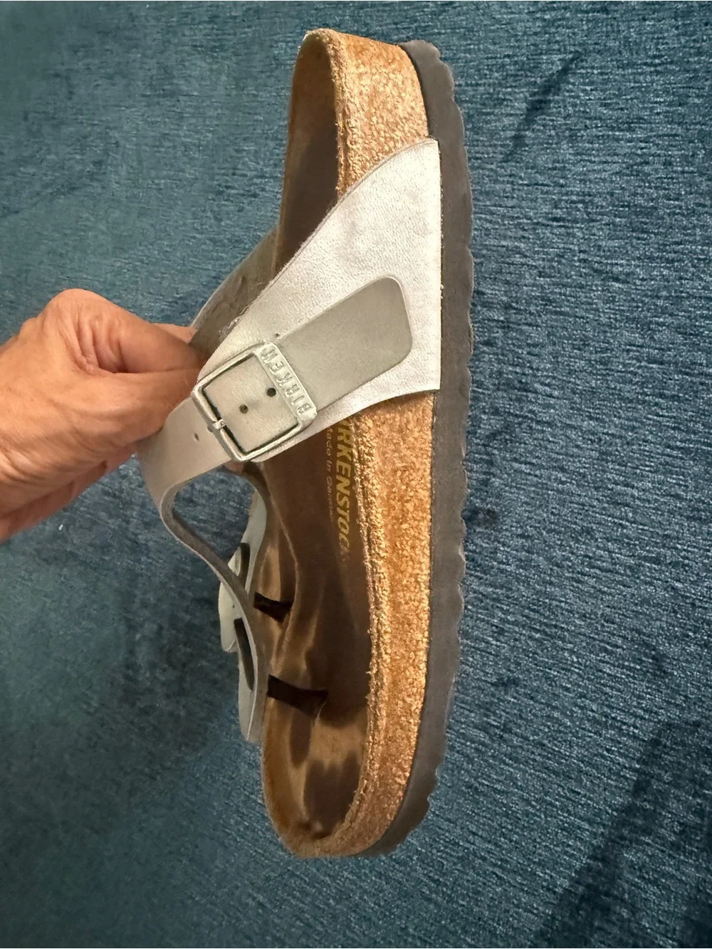 Birkenstock Metallic Silver T-Strap Sandals Size 39